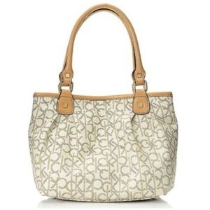Calvin Klein Cream and Tan Logo Tote Bag